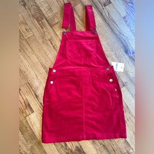 New Red Suede Overall Dress